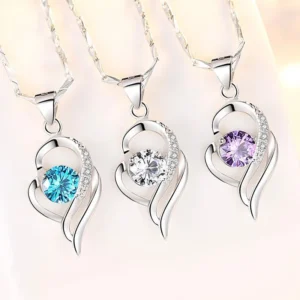 Dây Chuyền Trái Tim Đính Đá Bằng Bạc Cao Cấp