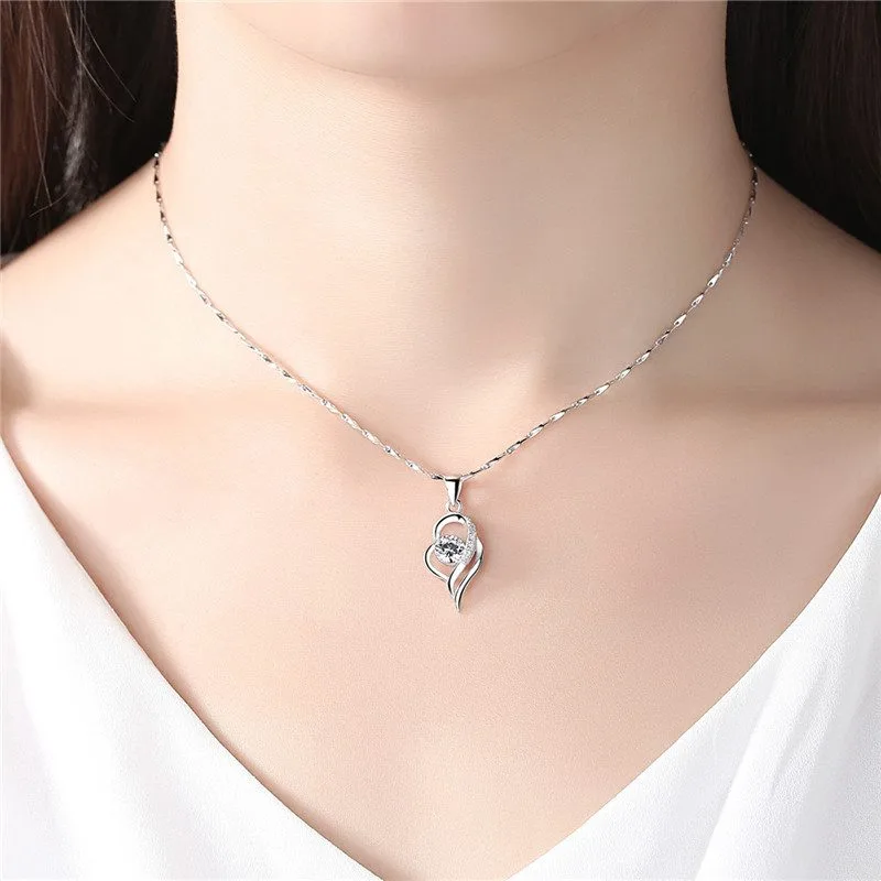 Dây Chuyền Trái Tim Đính Đá Bằng Bạc Cao Cấp - Image 2